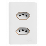 Cj Tomada Dupla 10A 4x2 - Novara Branco C/ Ouro Rose